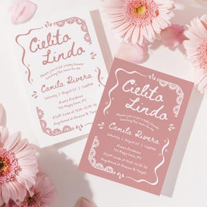 Cielito Lindo Baby Shower Invitation Pink, Whimsical Hand Drawn, Editable Mexican Talavera Invite, Papel Picado, Canva Template - BS43d