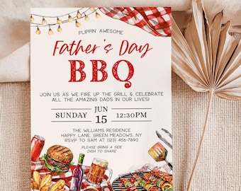Fathers Day BBQ Invitation, Editable Digital Template for Backyard Cookout Party, Instant Download Invite - HD1