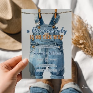 Blue Jean Baby Shower Invitation, Denim Baby Shower Invite, Editable Template for Boys, Western Theme, Digital Download - BS37