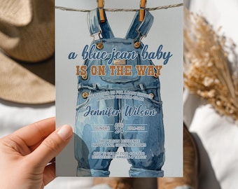Blue Jean Baby Shower Invitation, Denim Baby Shower Invite, Editable Template for Boys, Western Theme, Digital Download - BS37