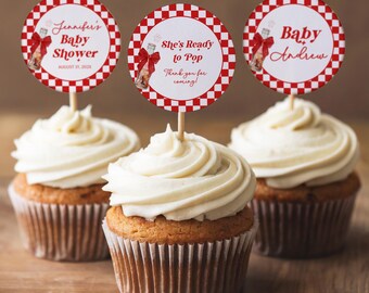 Topper para cupcake com tema "Ela está pronta para estourar refrigerante", adesivos fofos para chá de bebê, etiquetas de agradecimento editáveis, decoração para chá de bebê BS102
