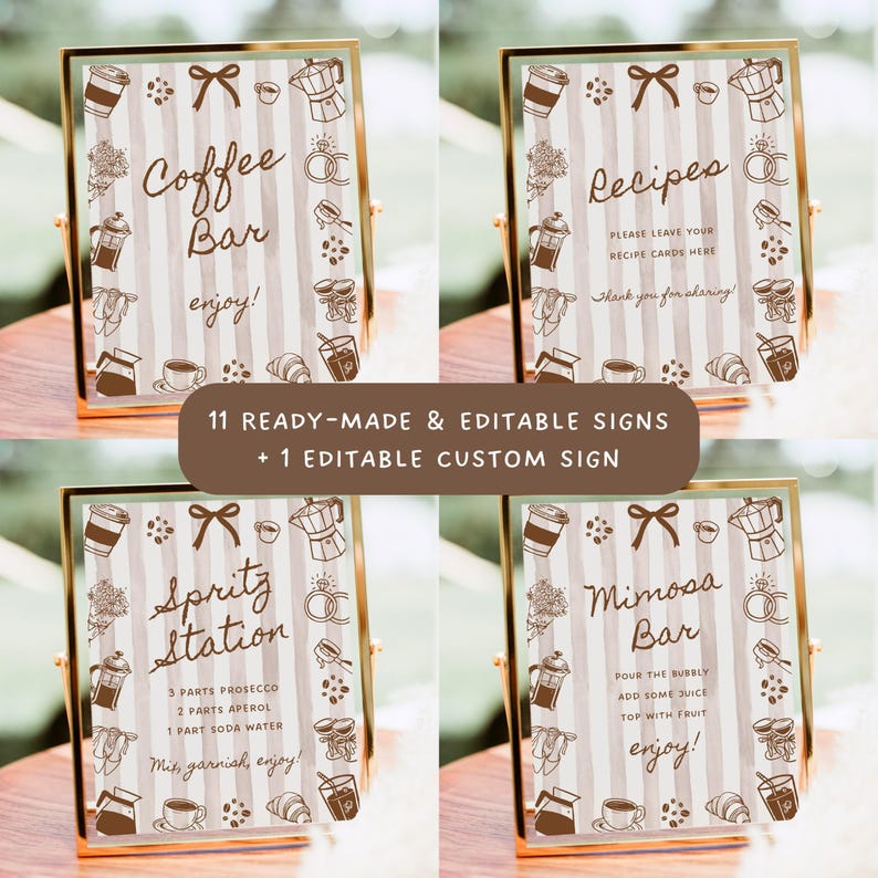 Love is Brewing Coffee Bridal Shower Bundle: Editable Invitations, Games, Signs (Digital Download) - BR1A1