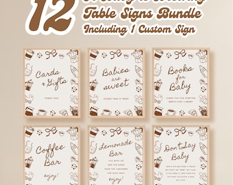 A Baby is Brewing Baby Shower Table Signs Bundle: Coffee Theme, 8x10”, Customizable Template, Digital Download - BS64