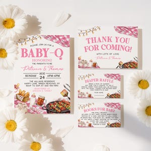 Baby-q Baby Shower Invitation Set Pink, Editable Digital BBQ Invitation, Backyard Sprinkle Template, Instant Download - BS4