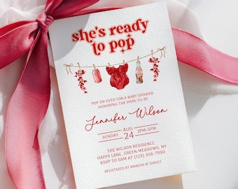 She's Ready to Pop Soda Baby Shower Invitation, Clothesline, Customizable Template, Digital Download, Fun Soda Theme Invite - BS72
