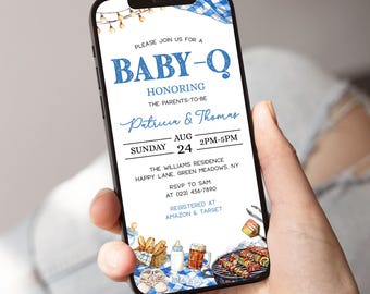 Baby Q Baby Shower Evite-uitnodiging, bewerkbare digitale BBQ-uitnodiging, achtertuin strooisjabloon, Instant Download - BS2