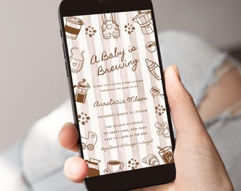 A Baby is Brewing Baby Shower Evite Invitation, Coffee Theme, Customizable Template, Digital Download - BS104
