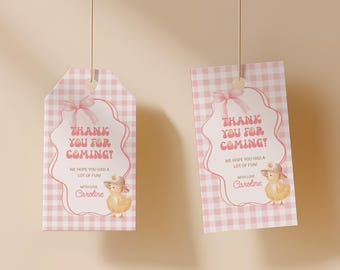 One Cute Chick Rectangle Favor Tags, Chicken Birthday Theme, Editable Thank You Labels, This Chick is One Decor - KBD22