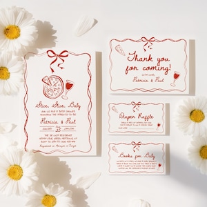 Slice Slice Baby Shower Invitation Set, Whimsical Hand Drawn, Customizable Digital Invite, Pizza Party Event - BS12