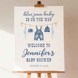 Blue Jean Baby Welcome Sign, Baby Shower Welcome Sign, Denim Rustic Decor, Editable Template, Digital Download, Boy Shower - BS75b