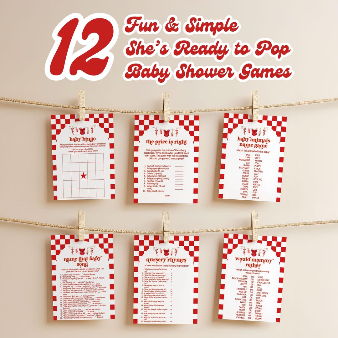 Baby Shower Games Bundle Digital, Soda Theme, She's Ready to Pop