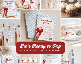 She's Ready to Pop Baby Shower Bundle Complete Baby Boy, Editable Invitation Set, Baby Shower Games, Welcome Sign, Favor Tag, Bar Sign BS101