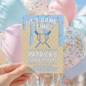 Baseball Drip Birthday Party Invitation, Boy Birthday, Editable Digital Template, Instant Download, Fun Sports Invite Design - KBD12