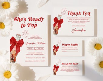 Invitación para baby shower "Ella está lista para tomar un refresco", plantilla personalizable, descarga digital, invitación con temática de refresco, lazo - BS35