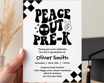 Peace Out Pre-K Graduation Invitation, Editable Graduation Party Invite, Digital Download, Farewell Celebration, Kids - GRD9e