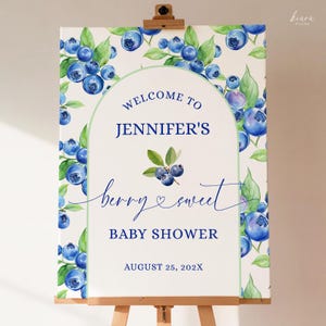 Blueberry Baby Shower Welcome Sign, Boy Baby Shower, Berry Sweet Baby Editable Template, Digital Download Party Decor - BS16