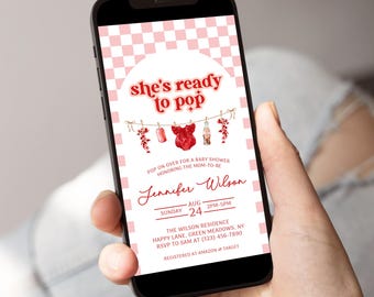 She's Ready to Pop Soda Baby Shower Evite Invitation Pink, Girl Clothesline Customizable Template, Digital Download, Soda Theme Invite BS71c