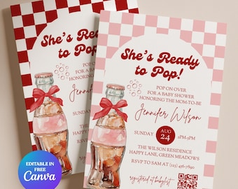 She's Ready to Pop Soda Baby Shower Invitation for Baby Girl, Customizable Template, Digital Download, Pink Soda Theme Invite - BS99B