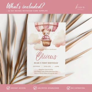 Invitación de primer cumpleaños de Beary: Osito rosa para niña - KBD43 imagen 4