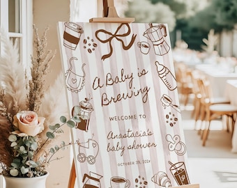 A Baby is Brewing Baby Shower Welcome Sign: Editable Coffee Theme Decor, Digital Download, Gender Neutral Canva - BS64B