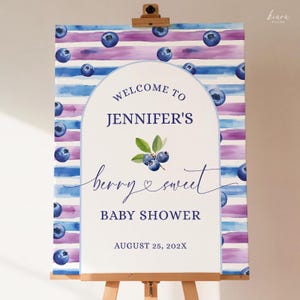 Blueberry Baby Shower Welcome Sign, Boy Baby Shower, Berry Sweet Baby Editable Template, Digital Download Party Decor - BS15