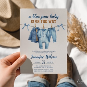 Blue Jean Baby Shower Invitation, Denim Baby Shower Invite, Editable Template for Boys, Western Theme, Digital Download - BS36