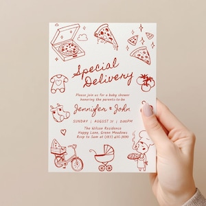 Special Delivery Invite, Editable Pizza Baby Shower Invitation Template, Fun Italian Theme, Digital Download - BS78