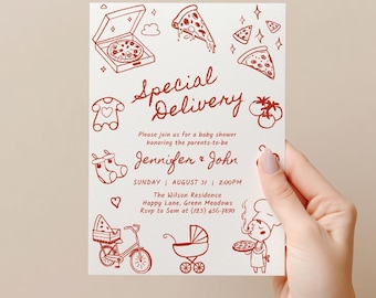 Special Delivery Invite, Editable Pizza Baby Shower Invitation Template, Fun Italian Theme, Digital Download - BS78