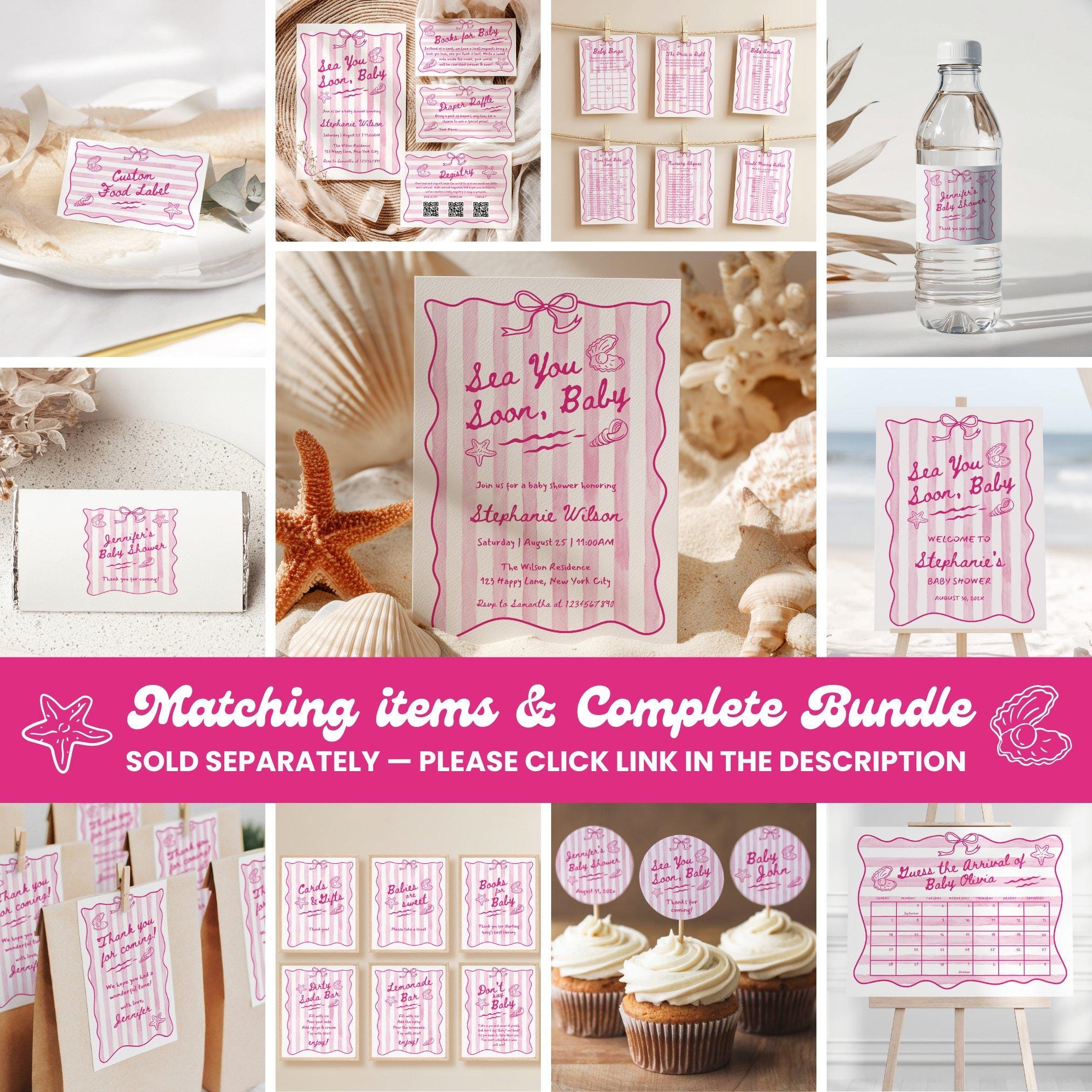 Sea You Soon Baby Shower Invitation Bundle: Beach Theme, Pink Girl ...
