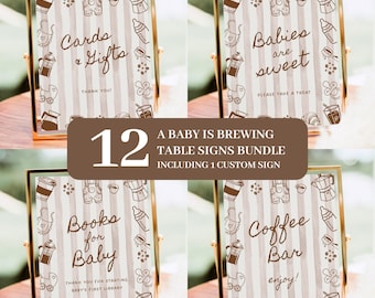 A Baby is Brewing Coffee Theme Baby Shower Table Signs Bundle (Digital Download) - BS104