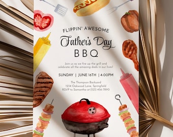 Father’s Day BBQ Invitation Card Template, Editable Grill & Chill Invite, Celebrate All Dads  - 003SSNL