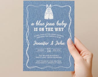 Blue Jean Baby Shower Invitation, Denim Baby Shower Invite, Editable Template Gender Neutral, Western Theme, Digital Download - BS38b