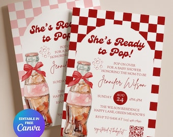 She's Ready to Pop Soda Baby Shower Invitation for Baby Girl, Customizable Template, Digital Download, Pink Soda Theme Invite - BS99A