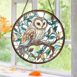 Owl Bird Stained Glass Suncatcher, Stained Glass Owl Decor, Owl Lover Gift, Bird Window Hanging
