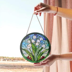 Lily of the Valley Stained Glass Suncatcher, Floral Window Hanging for Flower Lovers