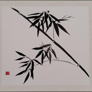 Bamboo Wall Art – Square Chinese Brush Painting – Oriental Ink on Rice Paper