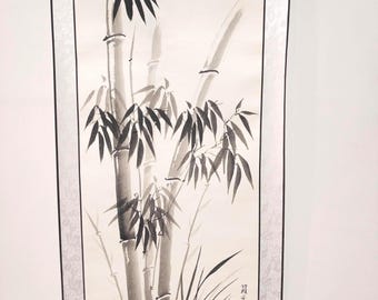 Whispering Bamboo – Elegant Chinese Ink Scroll Art | Hand-Painted Oriental Brush Painting | Zen Wall Decor