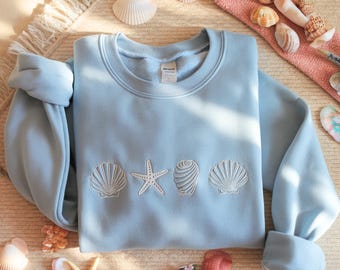 Sea Shell Embroidered Sweatshirt, Ocean Beach Shirt