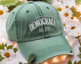Democracy Embroidered Hat, Anti Trump Cap, Resist Baseball Cap
