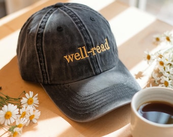 Embroidered Well-Read Cotton Washed Cap: Book Lover Hat