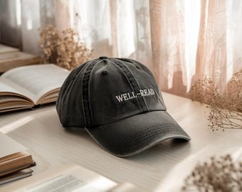 Embroidered Well-Read Washed Cap, Book Lover Gift