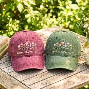 Embroidered Floral Baseball Cap, Big Fan Human Rights Dad Hat