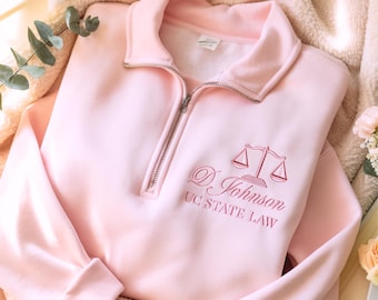 Personalized Law School Quarter Zip Sweatshirt: Graduation Gift