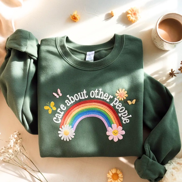 Embroidered Rainbow Sweatshirt, Equality Social Justice, Positive Message