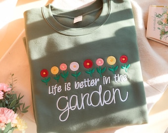 Embroidered Garden Sweatshirt, Plant Lover Gift