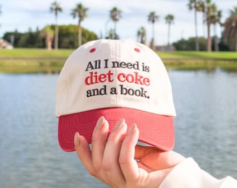 Embroidered Diet Coke & Book Hat, Vintage Washed Cap