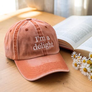 Embroidered Dad Hat: Washed Cotton, Funny Sarcastic 'I'm a delight' Quote