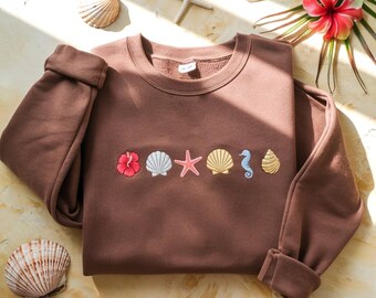 Seashells Embroidered Sweatshirt, Coastal Nautical Tee