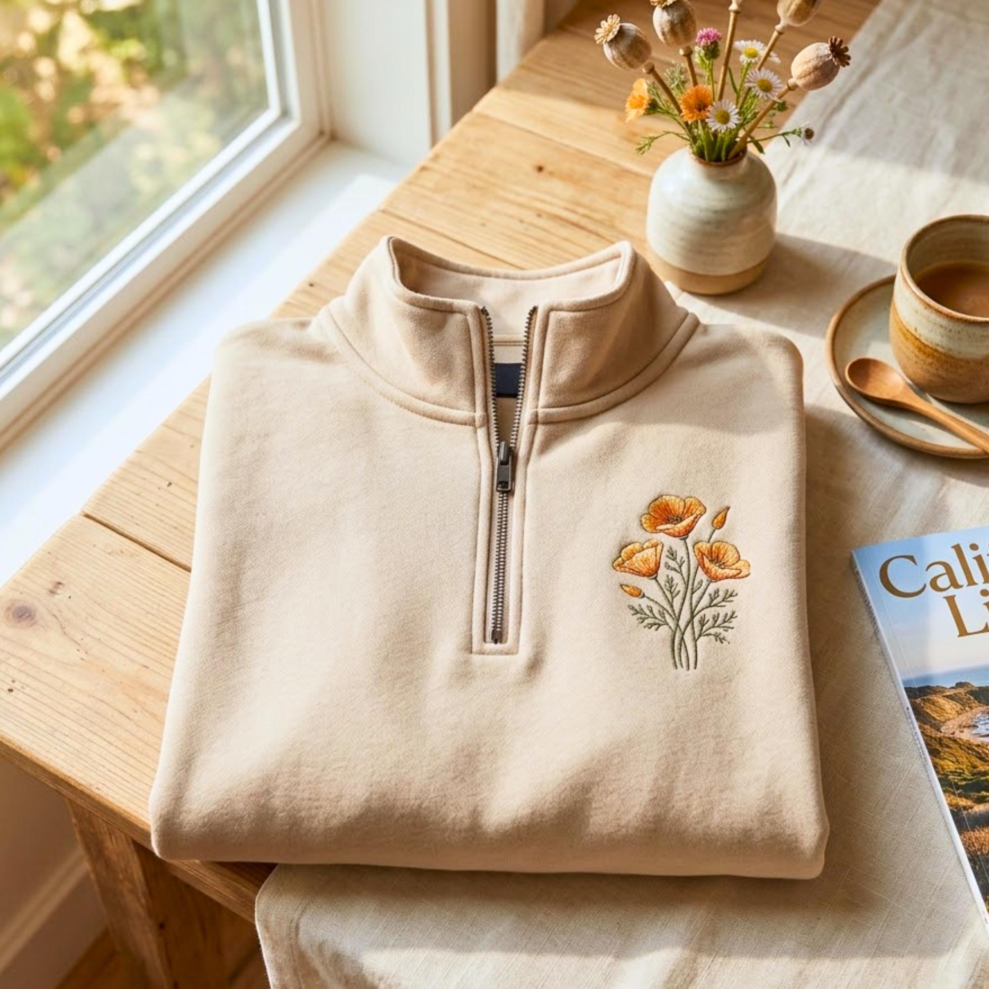 Embroidered Poppy Flower Sweater - Etsy