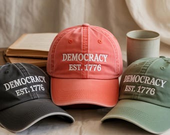 Democracy Embroidered Cotton Hat, Resist Baseball Cap